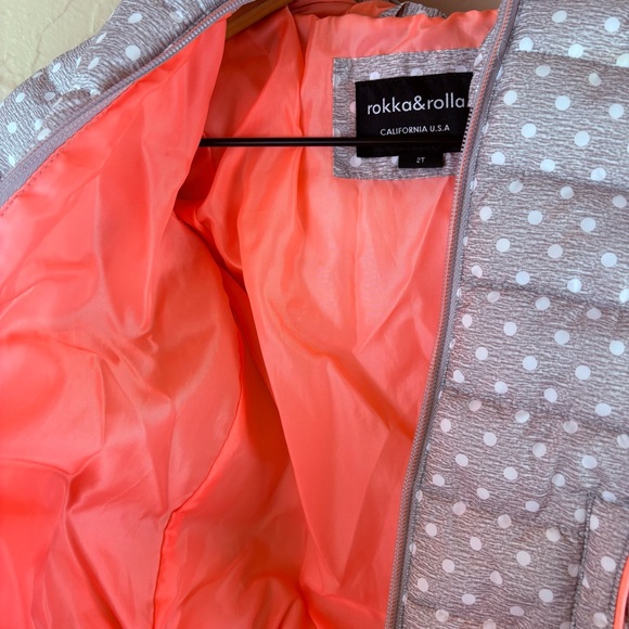 Rokka & Rolla Gray Polka Dot Kids Puffer Jacket Coat Hooded Girls 2T - Picture 6 of 9